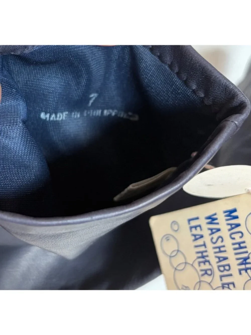 Vintage Navy Blue Leather Gloves Size 7 Machine Washable Womens Winter Wear